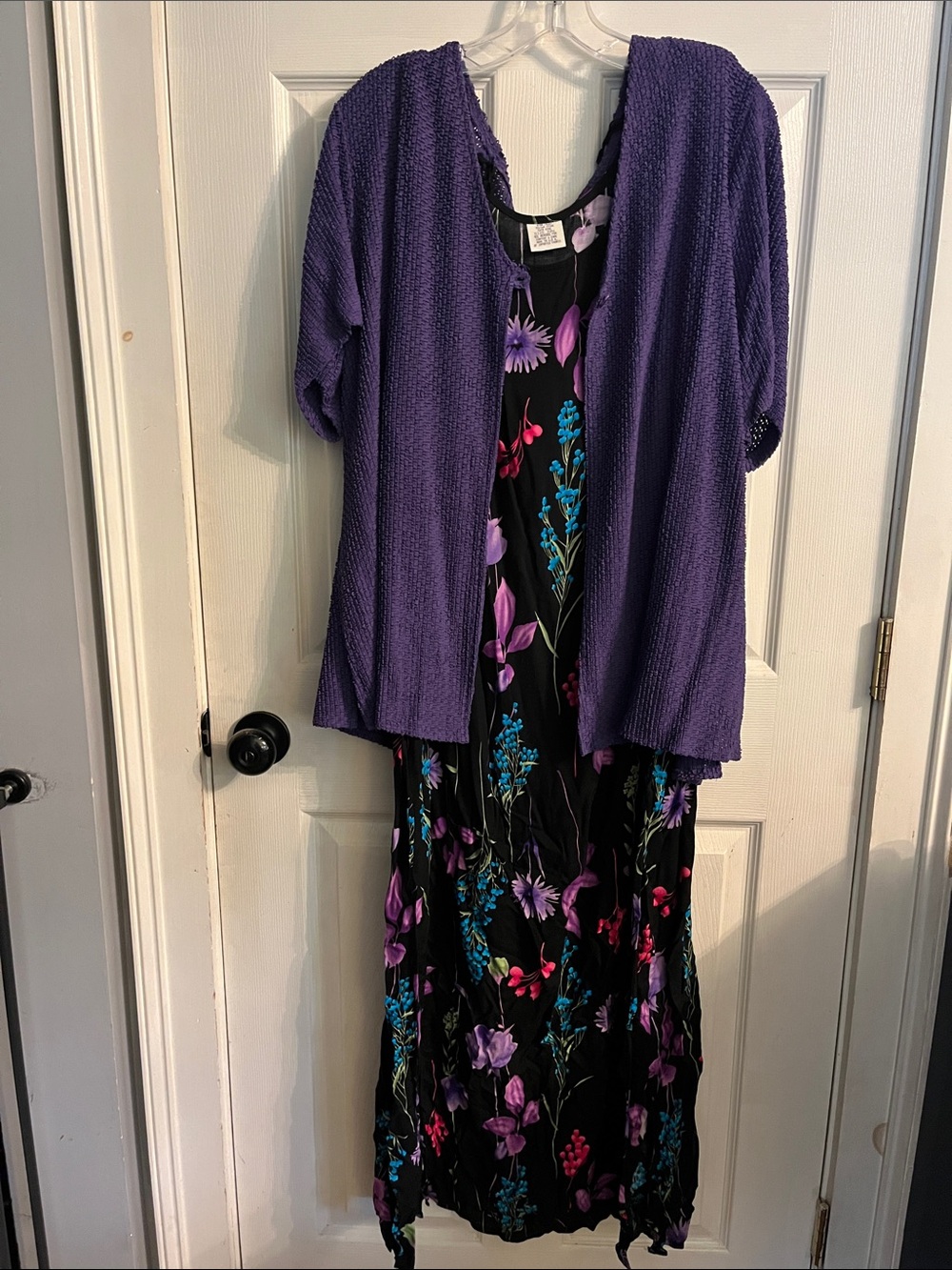Purple Floral Maxi Dress with Purple Cardigan